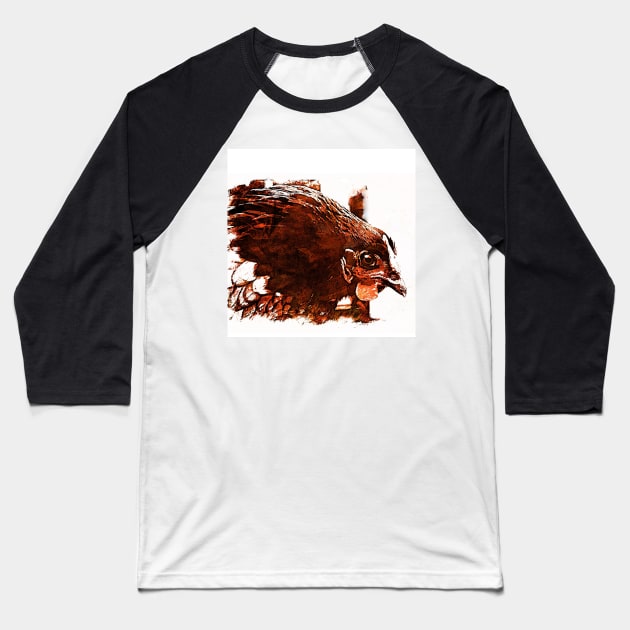 ANGRY CHICKEN Baseball T-Shirt by JOHN COVERT ILLUSTRATIONS